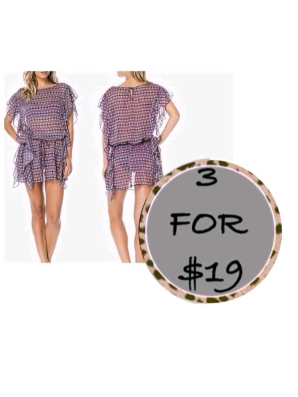 3/$19 Jessica Simpson Folkloric Flutter Swim Cover up beach tunic top